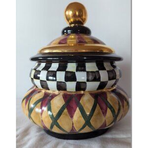 MackenzieChilds Courtly Check & Argyle Groovy Canister, Great Condition, Retired
